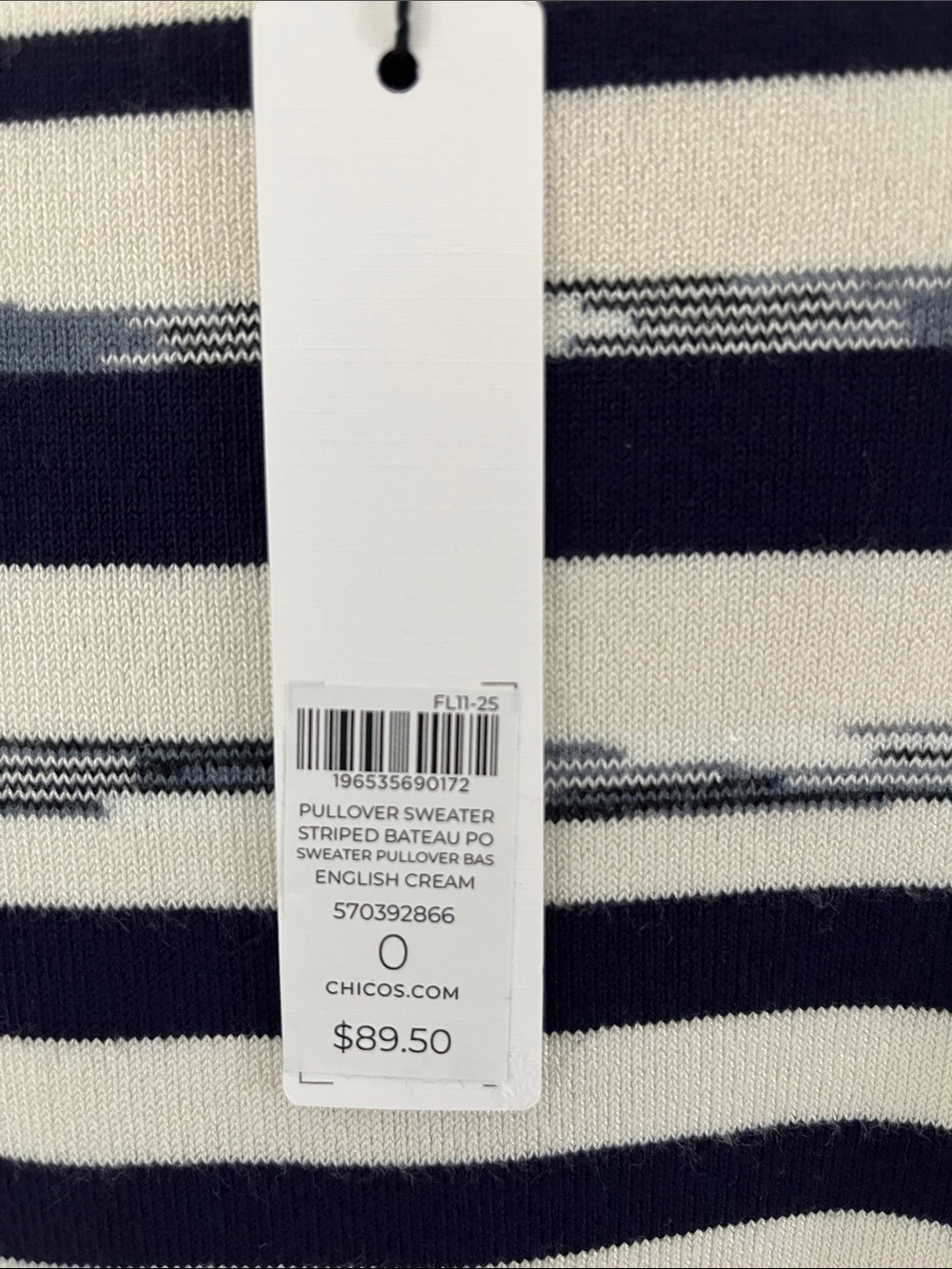 Chico's Cream and Navy Striped Crewneck Sweater - Picture 2 of 3